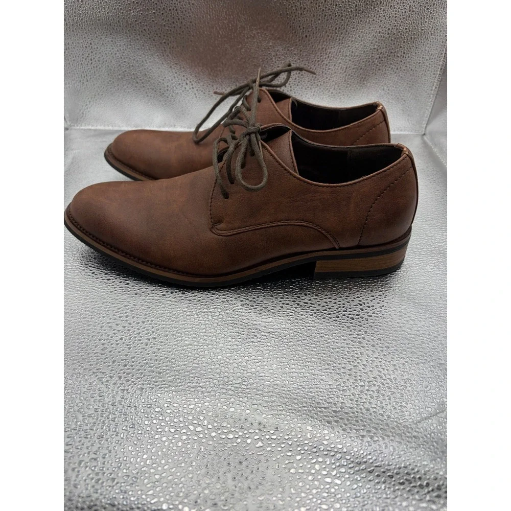 Z.Vaughn Mens Brown Plain Toe Derby Shoes Lace Up Dress Oxfords Size 8